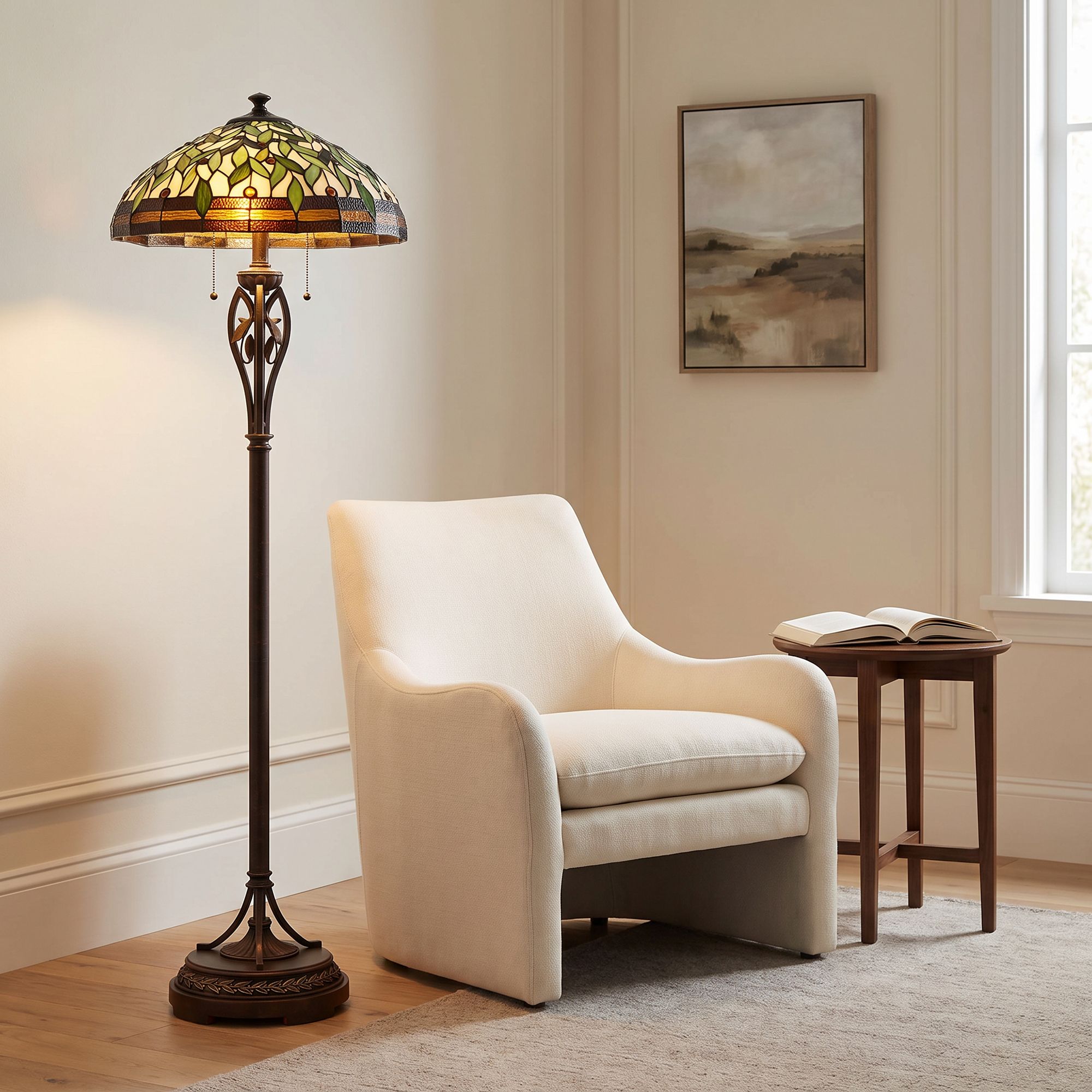 Image 1 Robert Louis Tiffany Leaf and Vine 60" Tiffany-Style Floor Lamp in scene