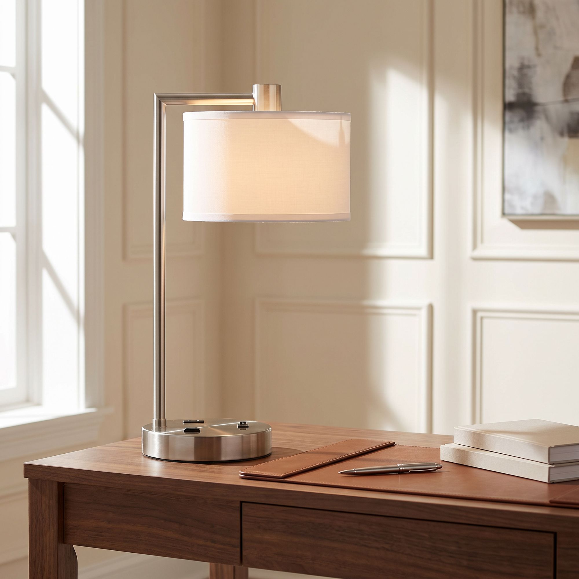 Image 1 Possini Euro Colby 21" Nickel Desk Lamp with Outlet and USB Port in scene