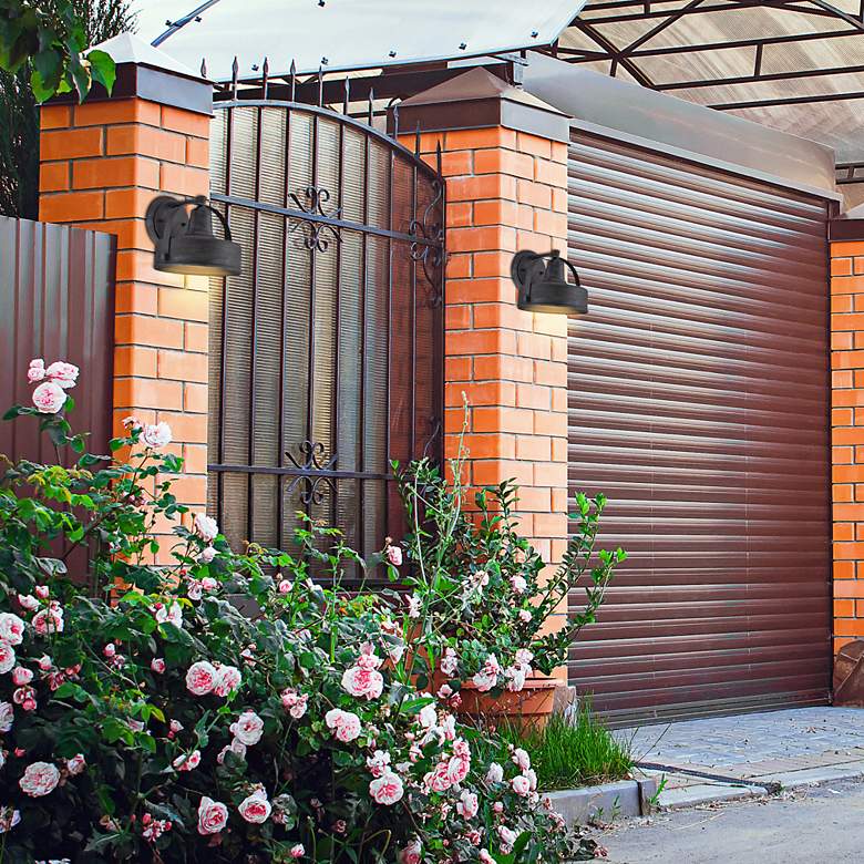 Image 1 Portland 8 1/4" High Weathered Pewter Outdoor Wall Light in scene