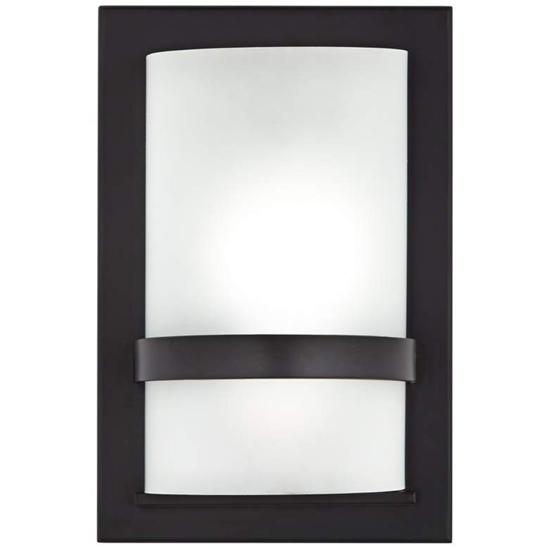 Image 1 8W951 - 10 inch Black Rectangular Sconce with Opal Glass