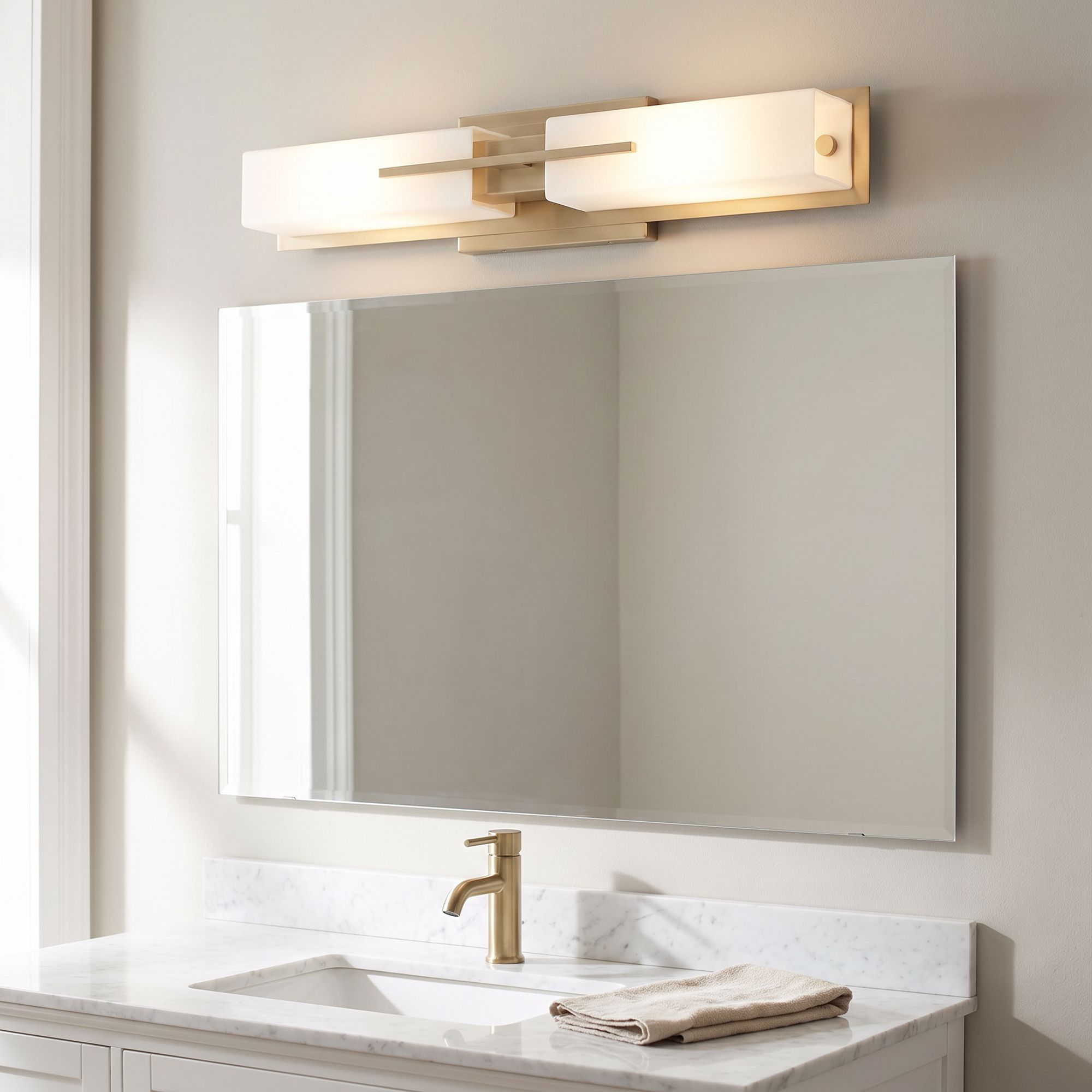 Image 1 Possini Euro Midtown 23 1/2" Wide Burnished Brass Modern Bath Light in scene