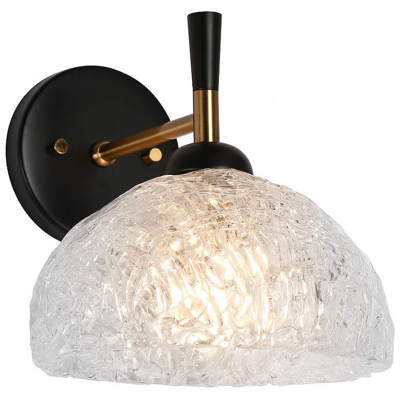 Image 1 9.1" High Black Brass 1-Light Vanity Light with Crystal Shade