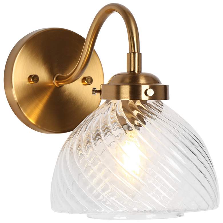 Image 1 9.1" High Brass 1-Light Wall Sconce with Crystal Shade