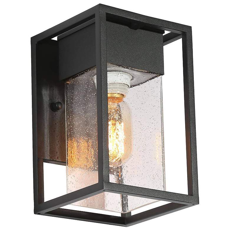 Image 1 9.1" High Textured Black Square Metal Outdoor Wall Light