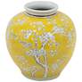 9.1" High Wide Yellow and White  Curved Plum Blossom Vase