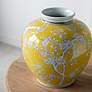 Thumbnail1 of 9.1" High Wide Yellow and White Curved Plum Blossom Vase