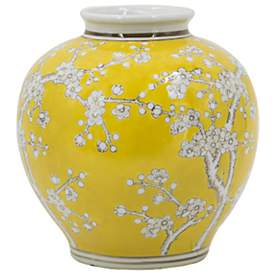 Image5 of 9.1" High Wide Yellow and White Curved Plum Blossom Vase more views