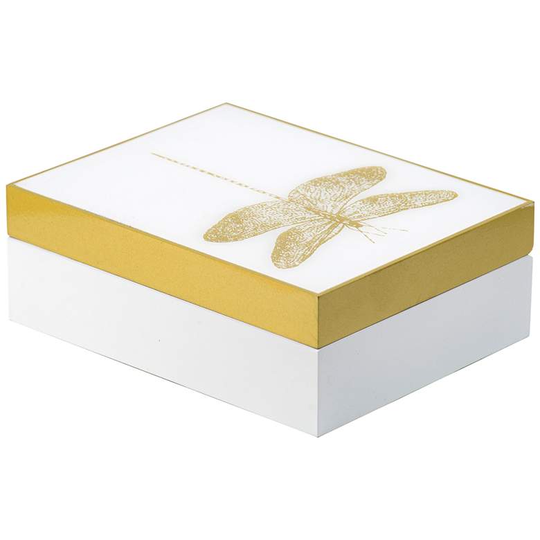 Image 1 9.1" White & Gold Rectangular Dragonfly Box