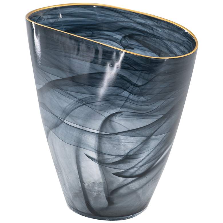 Image 1 9.3 inch Black and Gold Oval Glass Vase