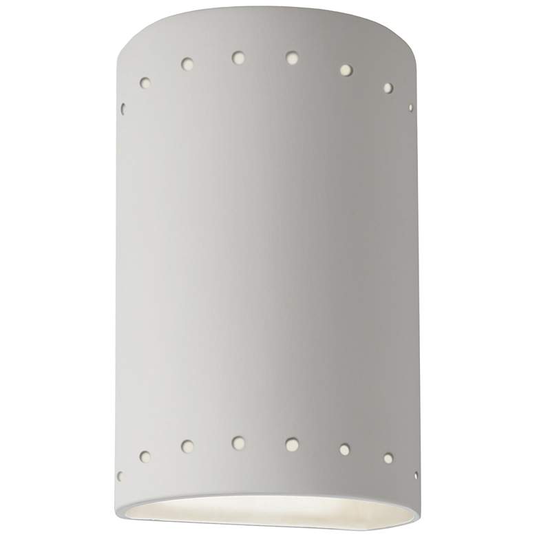 Image 1 9.5" Ceramic Cylinder ADA Bisque LED Outdoor Sconce w/ Perfs
