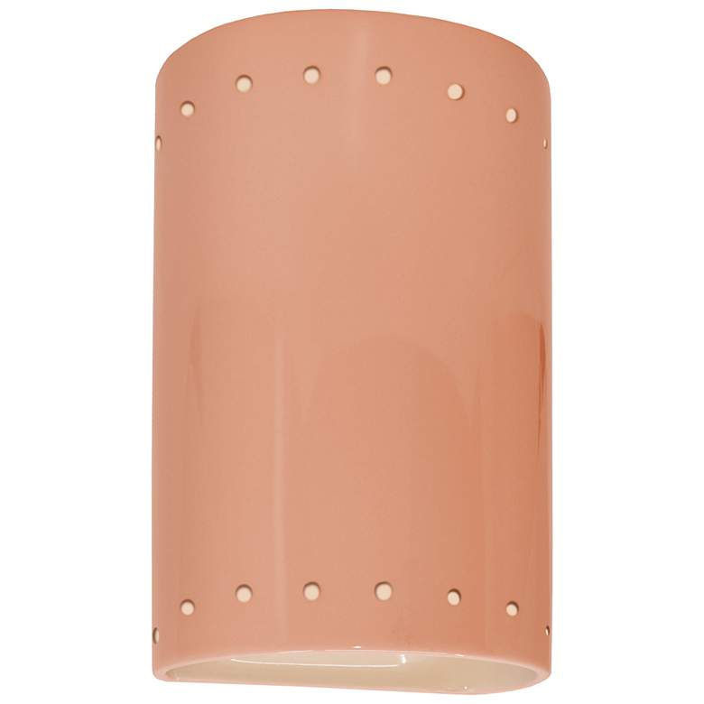 Image 1 9.5 inch Ceramic Cylinder ADA Blush LED Outdoor Sconce w/ Perfs