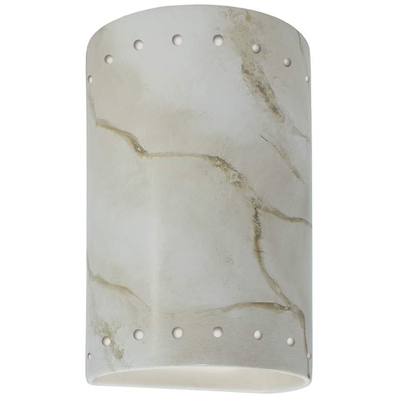 Image 1 9.5 inch Ceramic Cylinder ADA Carrara LED Outdoor Sconce w/ Perfs