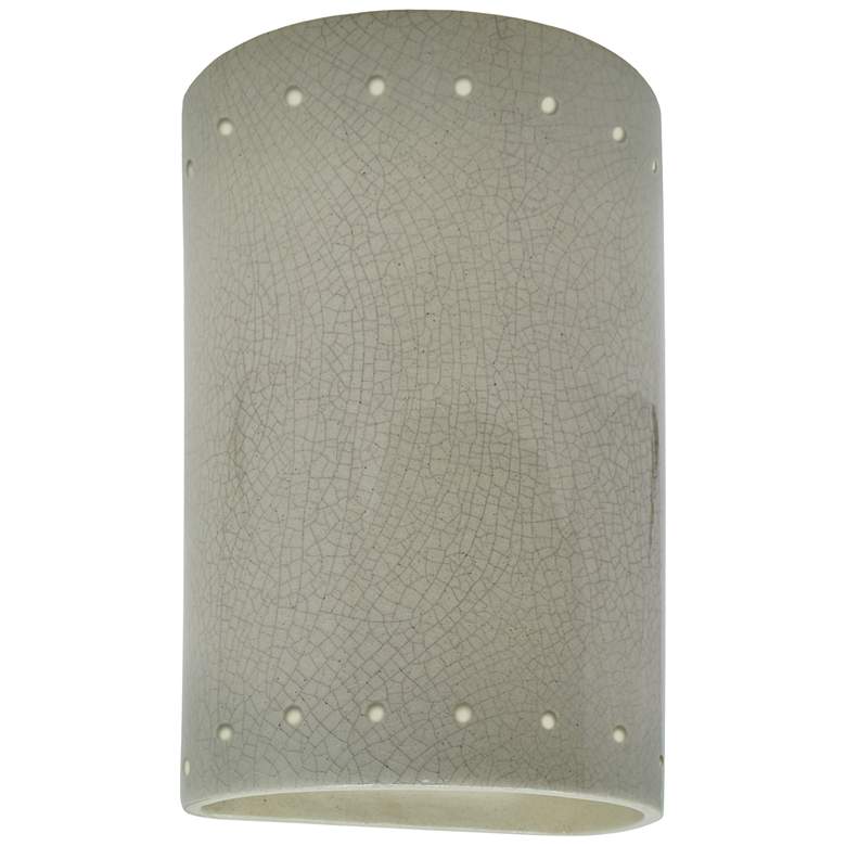 Image 1 9.5" Ceramic Cylinder ADA Celadon LED Outdoor Sconce w/ Perfs