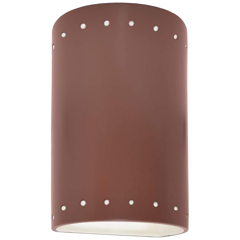 Image 1 9.5 inch Ceramic Cylinder ADA Clay LED Outdoor Sconce w/ Perfs