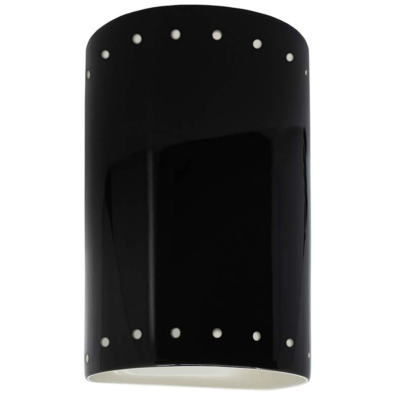 Image 1 9.5 inch Ceramic Cylinder ADA Gloss Black LED Outdoor Sconce w/ Perfs
