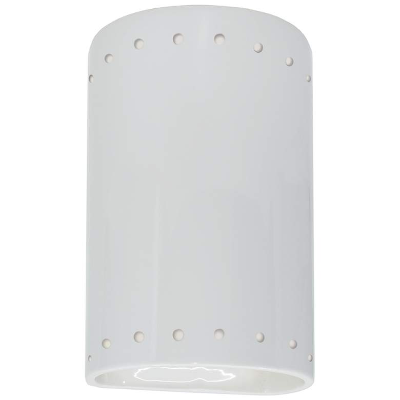 Image 1 9.5 inch Ceramic Cylinder ADA Gloss White LED Outdoor Sconce w/ Perfs