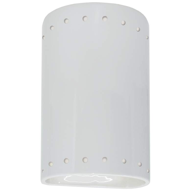 Image 1 9.5" Ceramic Cylinder ADA Gloss White LED Outdoor Sconce w/ Perfs