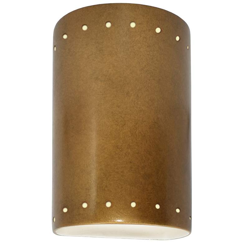 Image 1 9.5 inch Ceramic Cylinder ADA Gold LED Outdoor Sconce w/ Perfs