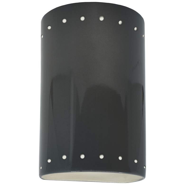 Image 1 9.5 inch Ceramic Cylinder ADA Grey LED Outdoor Sconce w/ Perfs
