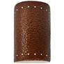 9.5" Ceramic Cylinder ADA Hammered Copper LED Outdoor Sconce w/ Perfs