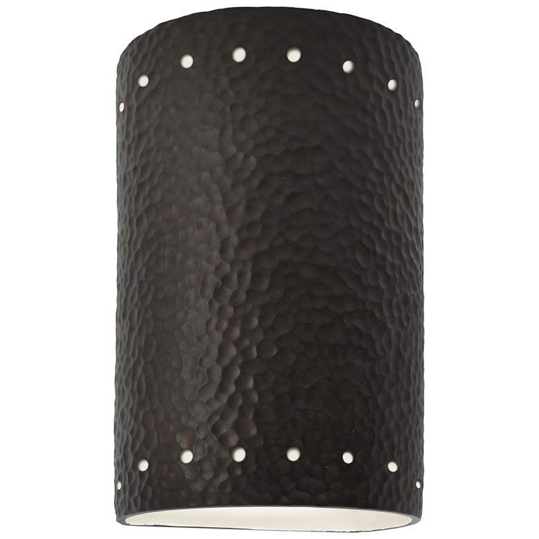 Image 1 9.5" Ceramic Cylinder ADA Iron LED Outdoor Sconce w/ Perfs
