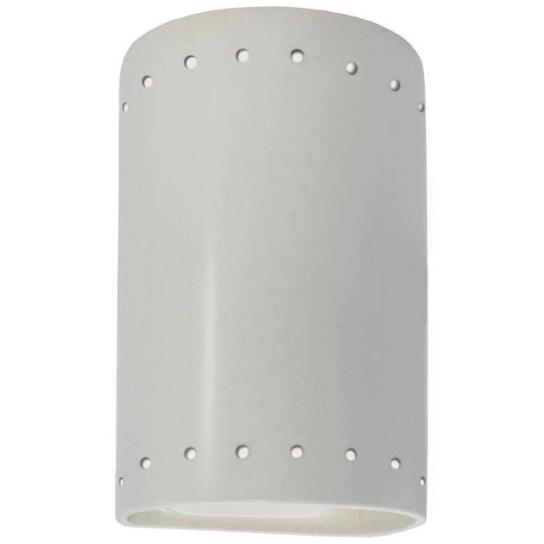Image 1 9.5 inch Ceramic Cylinder ADA Matte White LED Outdoor Sconce w/ Perfs