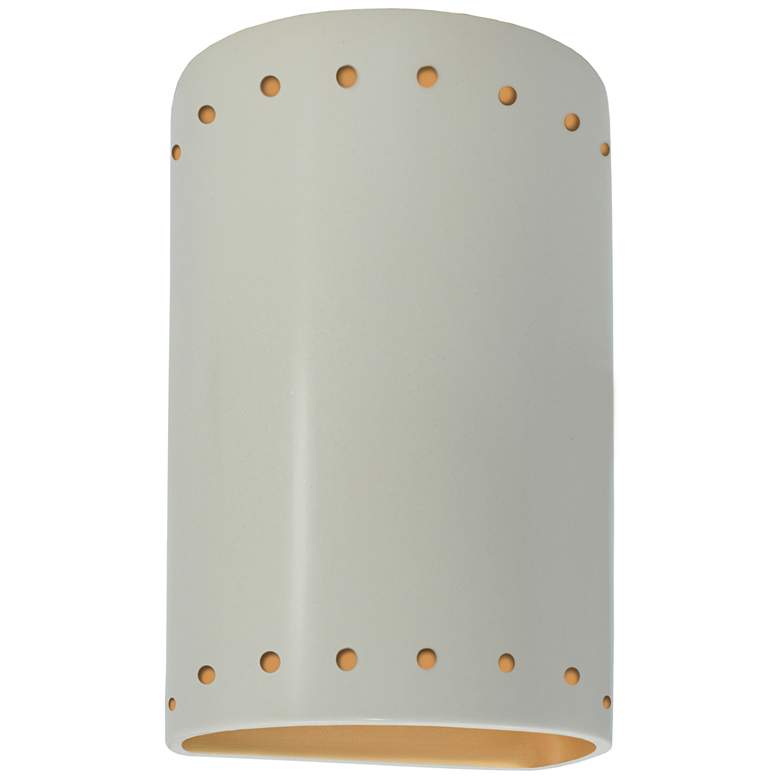 Image 1 9.5" Ceramic Cylinder ADA Matte White LED Outdoor Sconce w/ Perfs