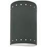 9.5" Ceramic Cylinder ADA Pewter Green LED Outdoor Sconce w/ Perfs