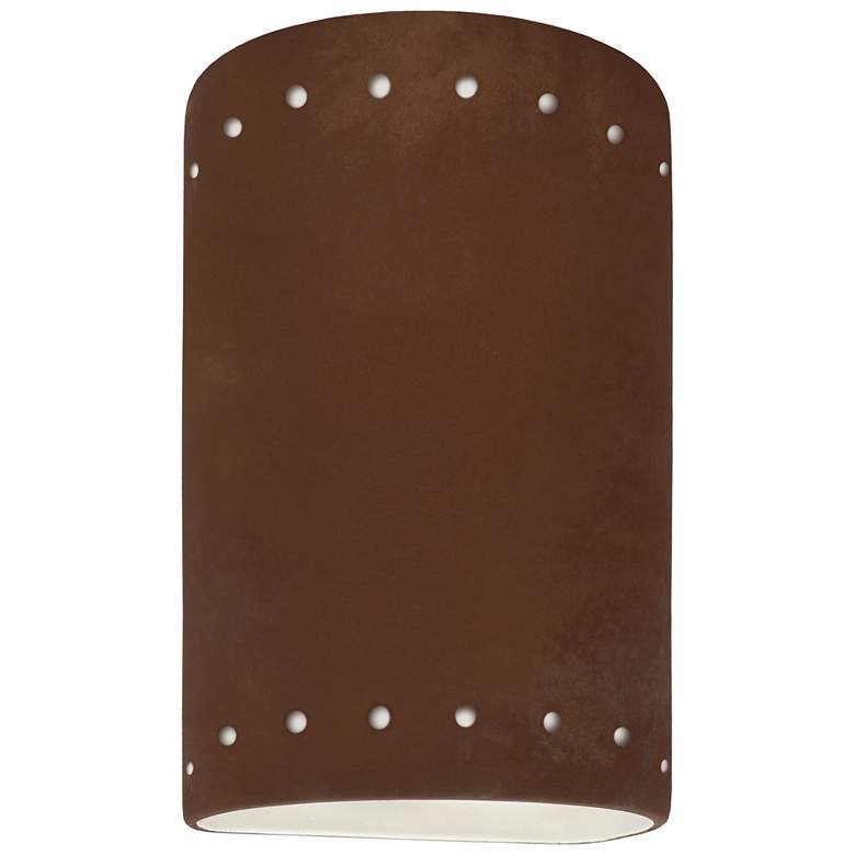 Image 1 9.5 inch Ceramic Cylinder ADA Real Rust LED Outdoor Sconce w/ Perfs