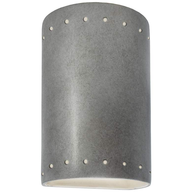 Image 1 9.5 inch Ceramic Cylinder ADA Silver LED Outdoor Sconce w/ Perfs