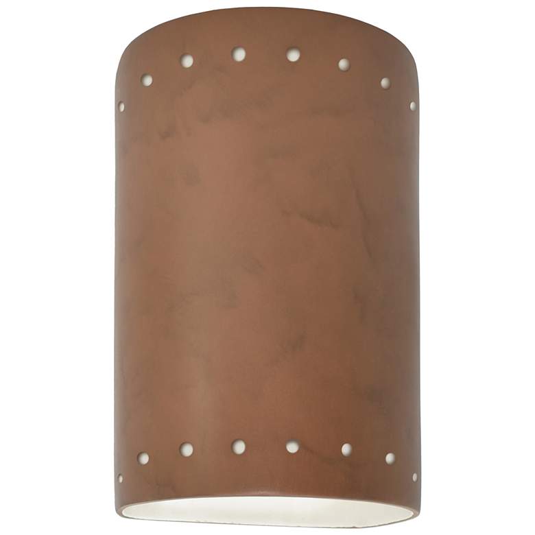 Image 1 9.5 inch Ceramic Cylinder ADA Terra Cotta LED Outdoor Sconce w/ Perfs