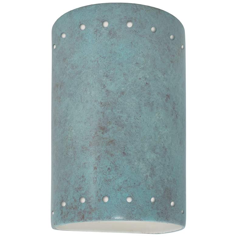 Image 1 9.5" Ceramic Cylinder ADA Verde LED Outdoor Sconce w/ Perfs