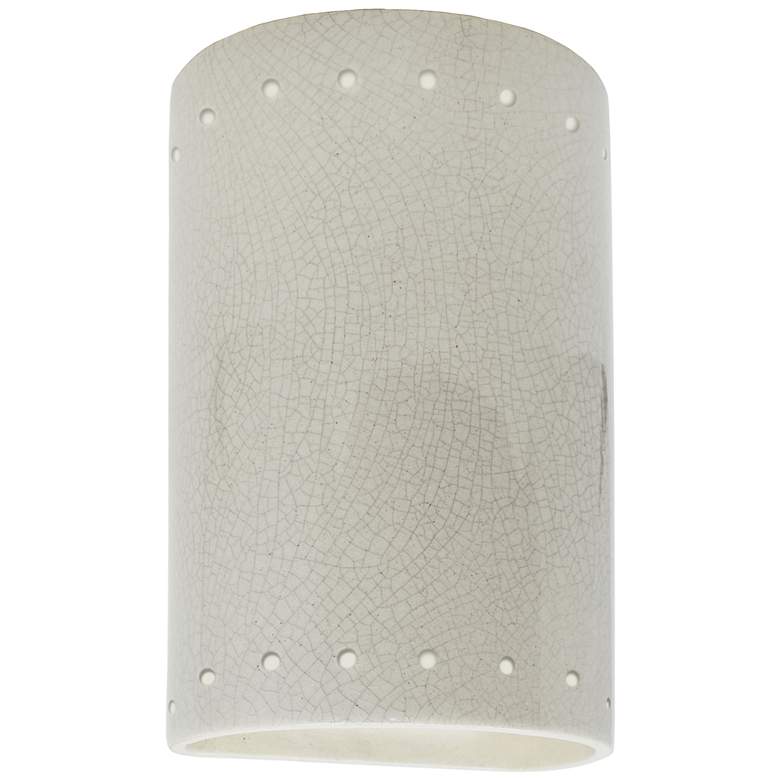 Image 1 9.5" Ceramic Cylinder ADA White Crackle LED Outdoor Sconce w/ Perfs