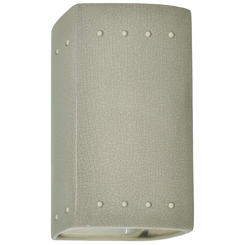Image 1 9.5 inch Ceramic Rectangle ADA Celadon LED Outdoor Sconce w/ Perfs