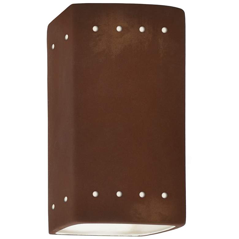 Image 1 9.5 inch Ceramic Rectangle ADA Real Rust LED Outdoor Sconce w/ Perfs