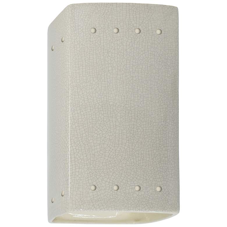 Image 1 9.5" Ceramic Rectangle ADA White Crackle LED Outdoor Sconce w/ Perfs