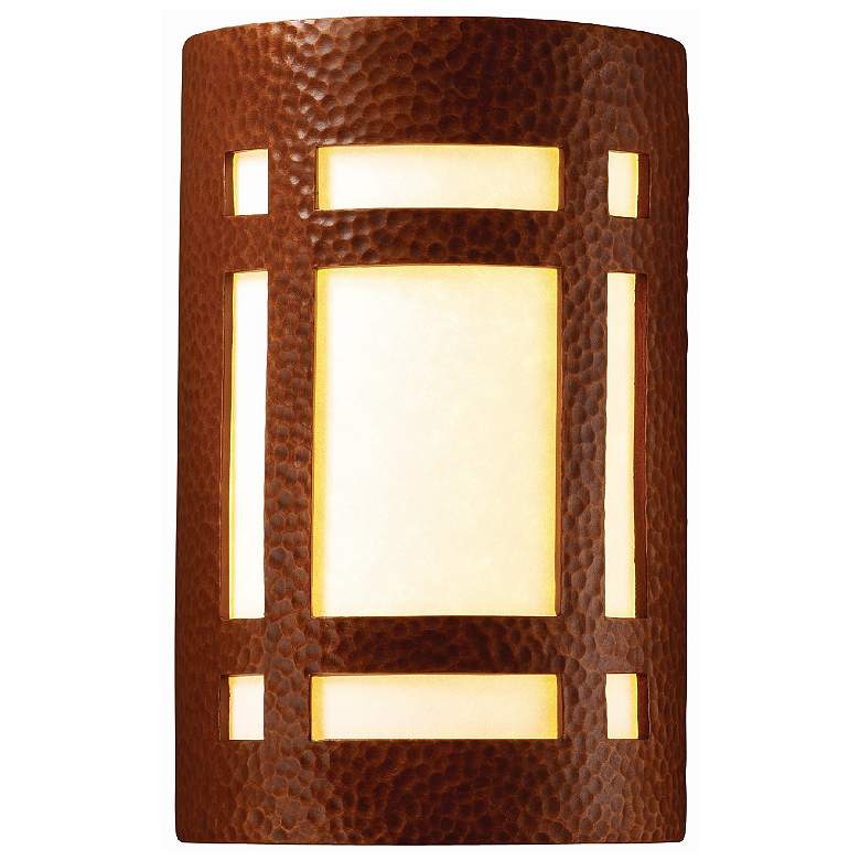 Image 1 9.5" Open Hammered Copper Small Craftsman Window ADA Outdoor LED Sconc