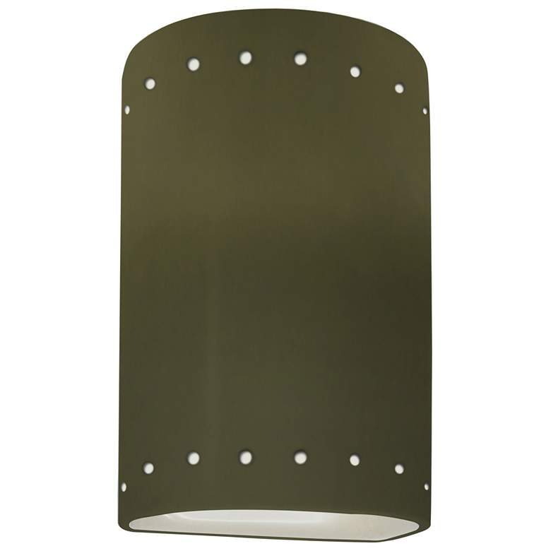 Image 1 9.5"H Closed Top Matte Green Small Cylinder Perfs ADA Outdoor LED Scon