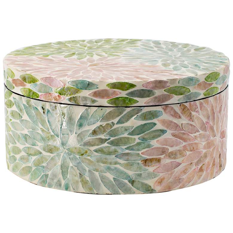 Image 1 9.8 inch Wide Multicolor Capiz Floral Box with Lid