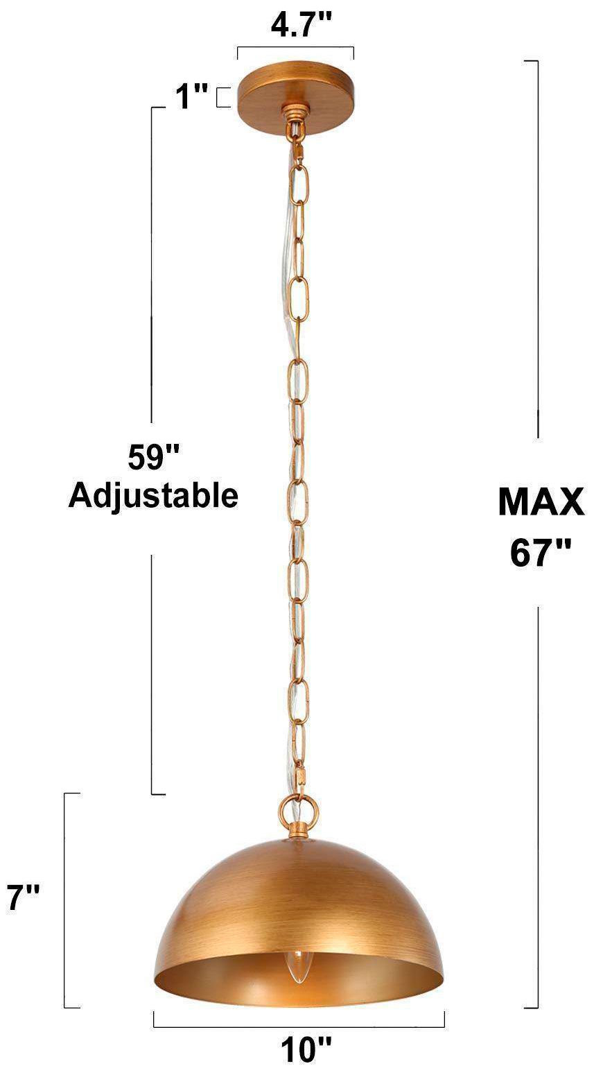 Image 2 9.8"W 1-Light Dome Brass Metal Kitchen Pendant more views