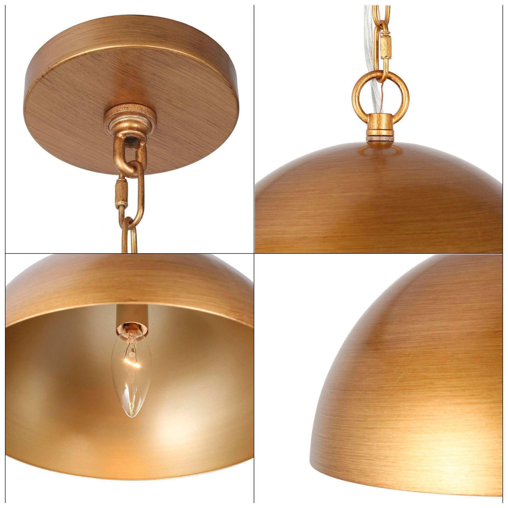 Image 3 9.8"W 1-Light Dome Brass Metal Kitchen Pendant more views