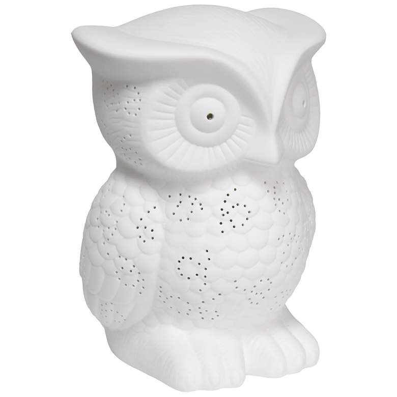 Image 1 9.84" Glowing Ceramic Wisdom Owl Light, White