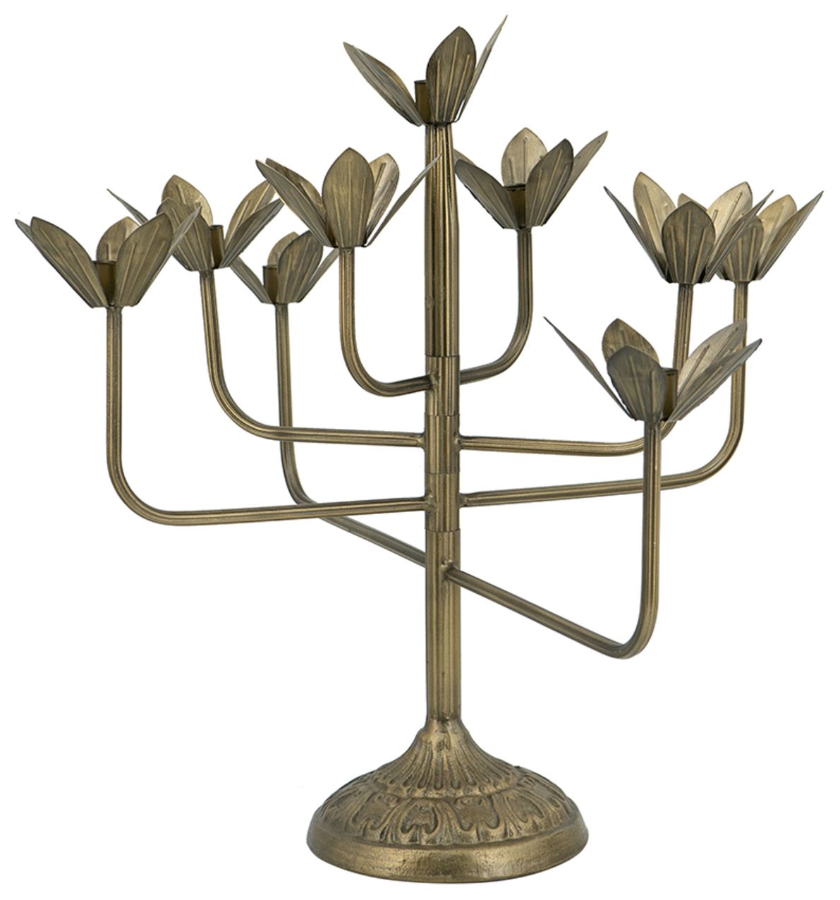 Image 2 9-Arm Decorative Antique Gold Iron Candelabra with Floral Design more views