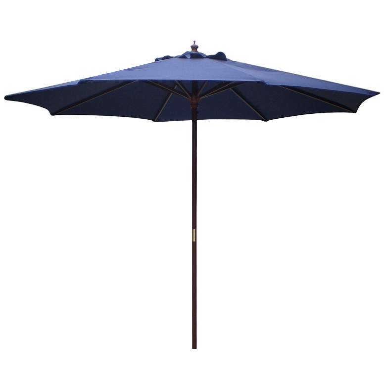 Image 1 9&#39; High Navy Blue Market Umbrella With Wooden Pole
