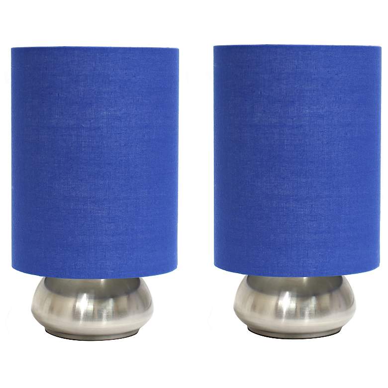 Image 1 9" Elongated Shade Mini Touch Lamp Duo, Brushed Nickel with Blue Shade