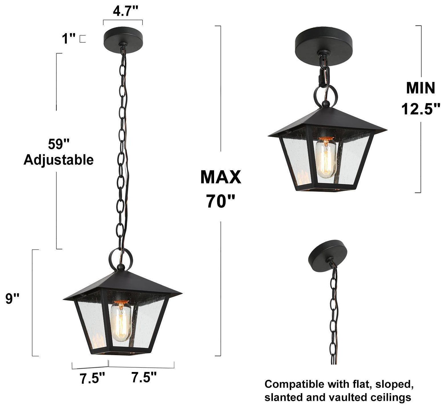 Image 5 9" High 1-Light Balck Outdoor Pendant Light more views