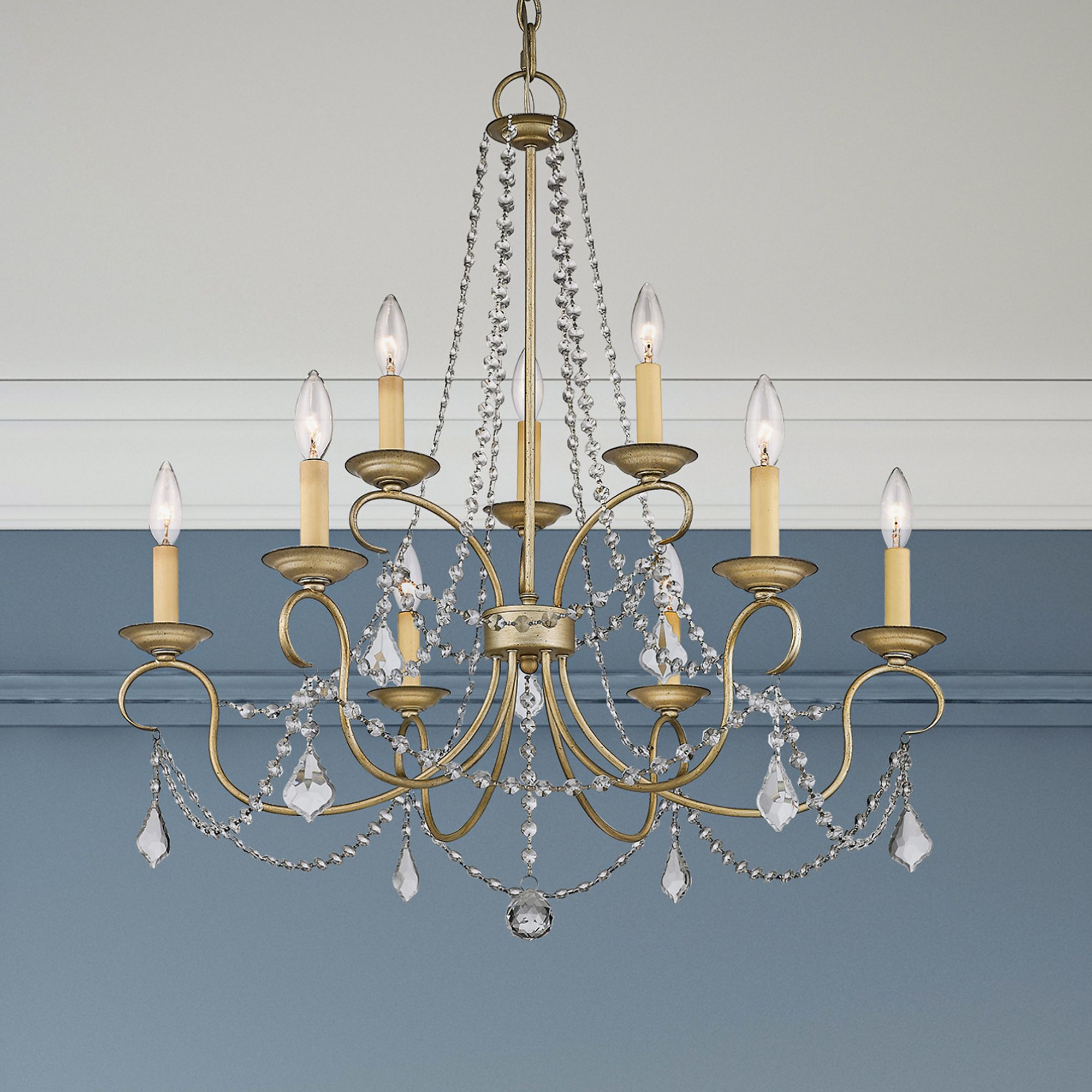 9 Light Hand Painted Antique Silver Leaf Chandelier