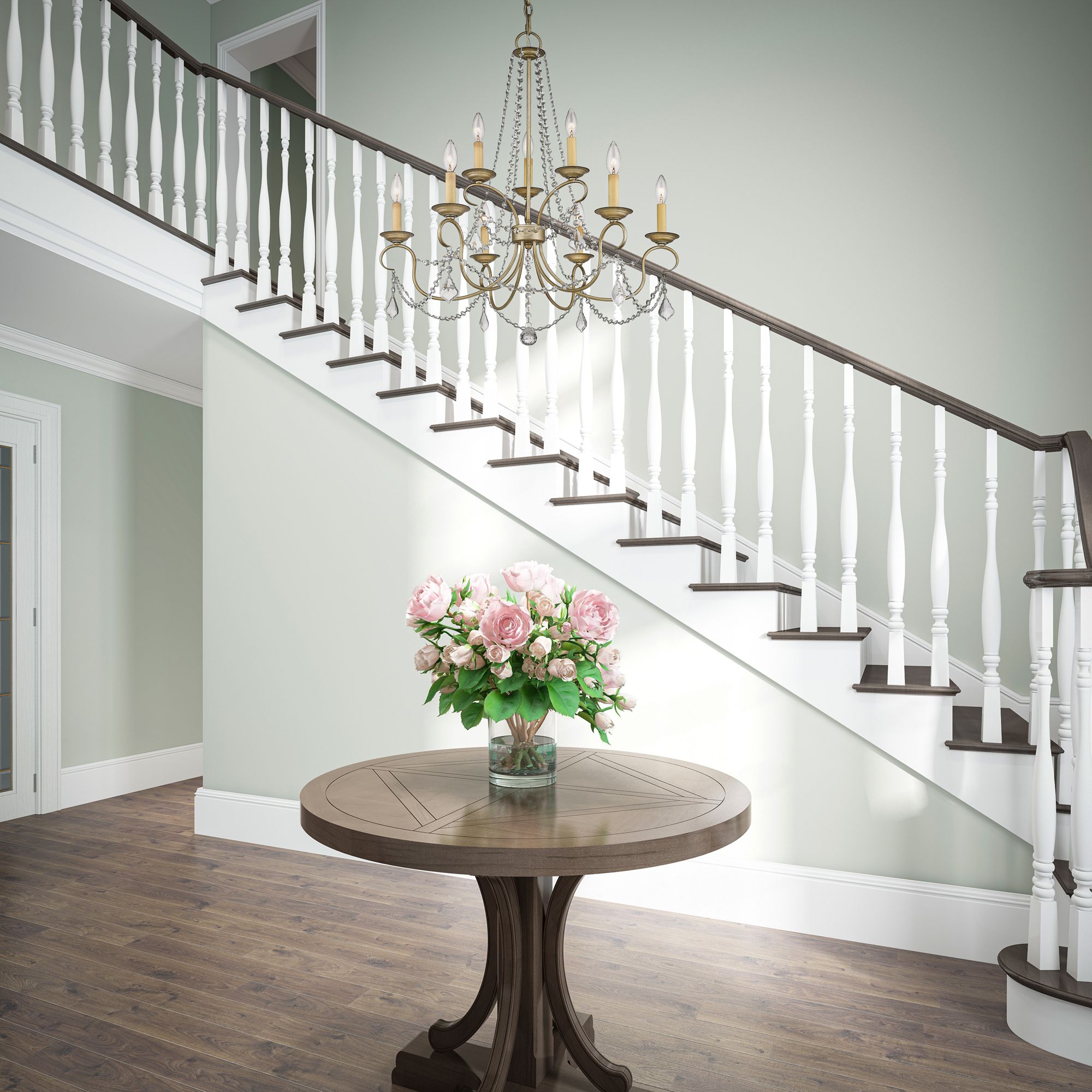 9 Light Hand Painted Antique Silver Leaf Chandelier