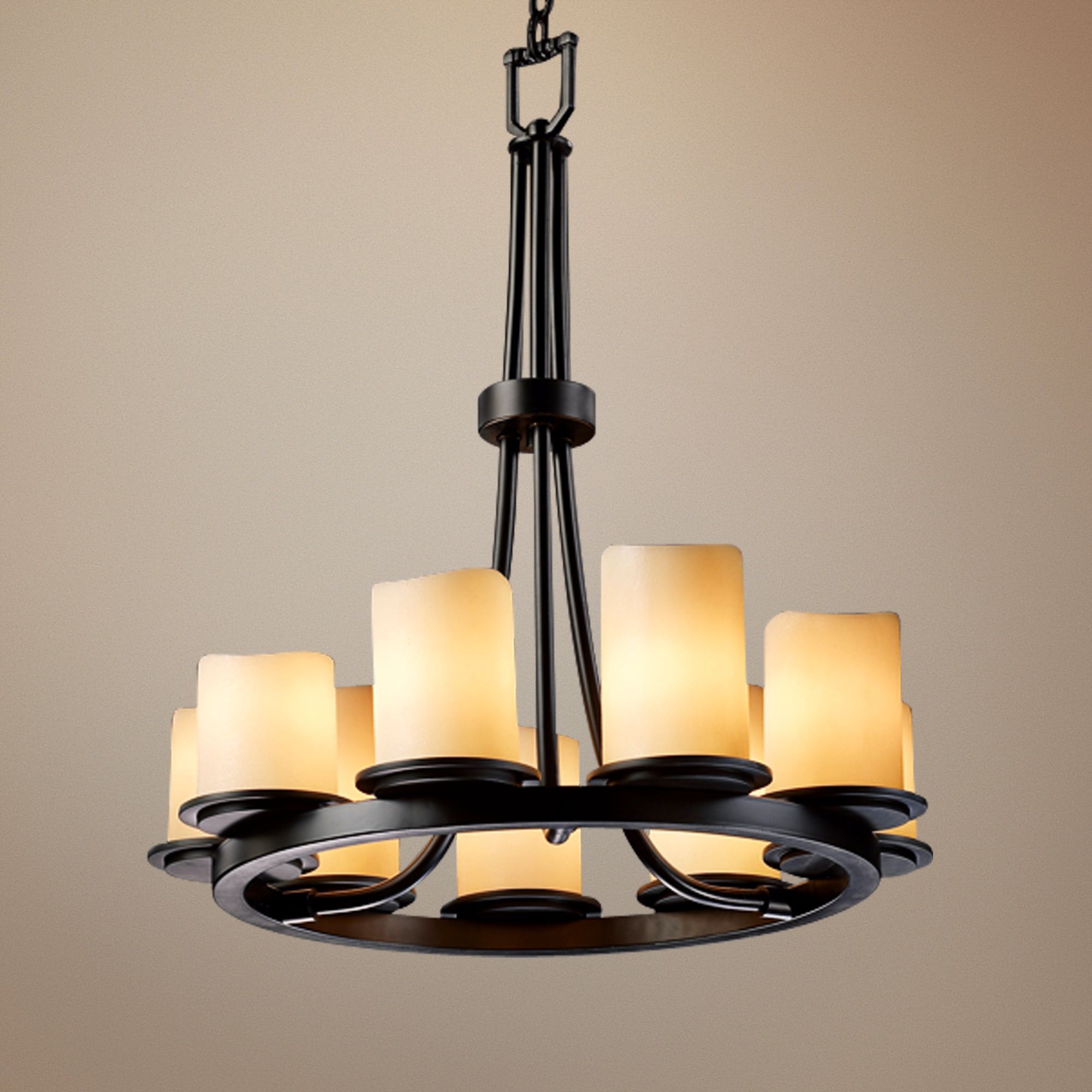 9-Light Ring Black & Creme Faux Candle Chandelier