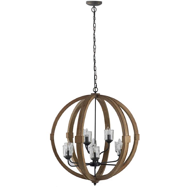 Image 1 9-Light Round Wood Chandelier - 31.5"Dia. x 34" - Brown & Bla